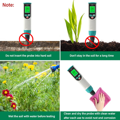 High Accuracy Soil PH Meter 0.00~14.00pH Digital Temp Acidity Soil Tester Sensor Analyzer for Outdoor Planting Garden Farmland