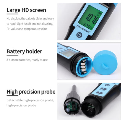 Digital LCD Food PH Meter 0.01 Resolution High Accuracy Sensor Temp Acidity Tester with Backlight for Fruit Cheese Meat Canning