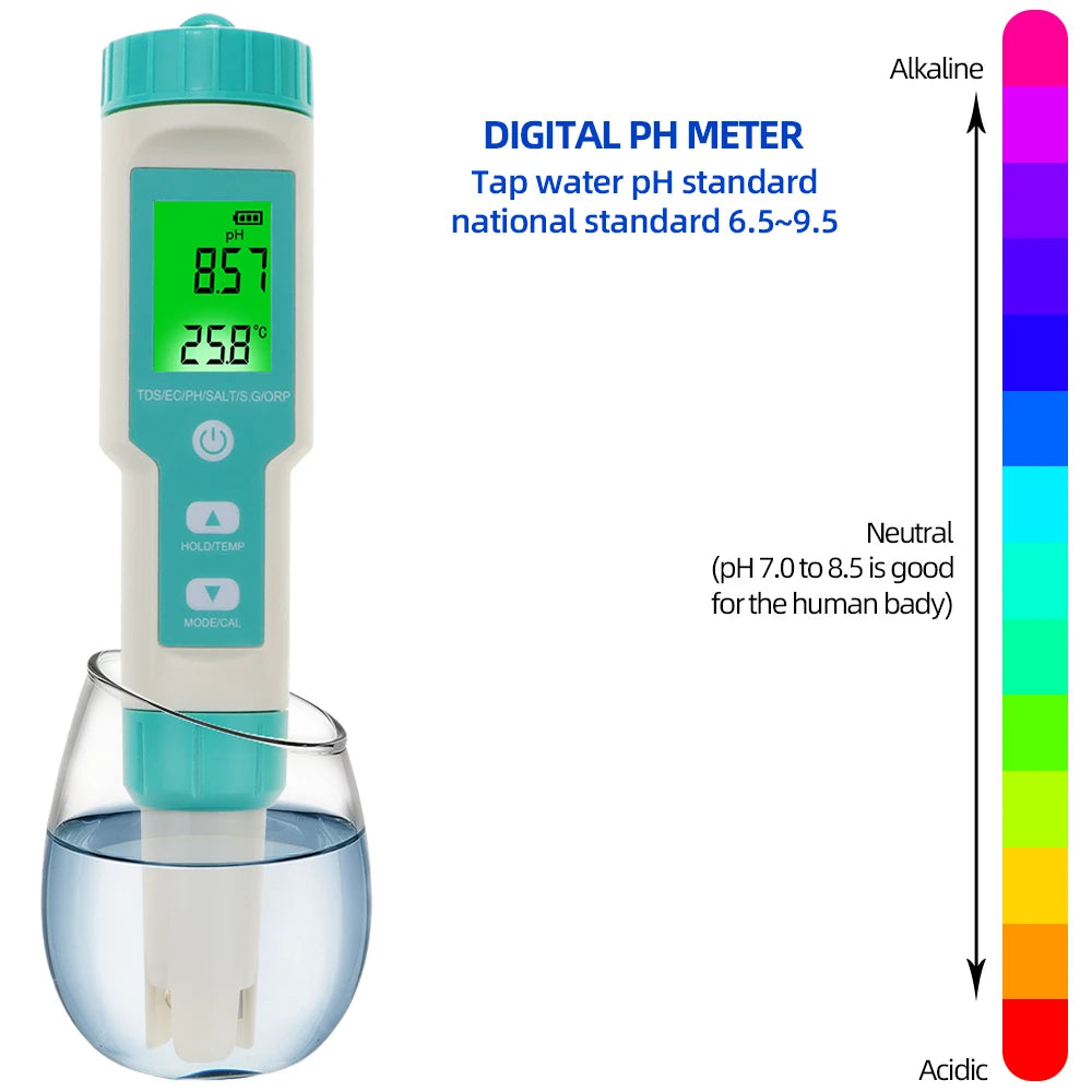 COM-600 7 in 1 PH TDS EC ORP Salinity S. G Temp Meter Water Quality Monitor Tester IP67 for Drinking Water, Aquariums PH Meter