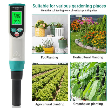 High Accuracy Soil PH Meter 0.00~14.00pH Digital Temp Acidity Soil Tester Sensor Analyzer for Outdoor Planting Garden Farmland