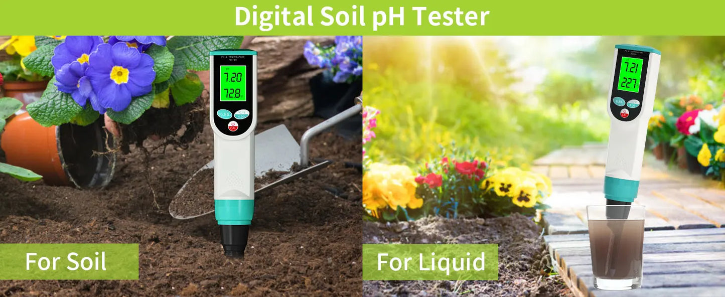 High Accuracy Soil PH Meter 0.00~14.00pH Digital Temp Acidity Soil Tester Sensor Analyzer for Outdoor Planting Garden Farmland