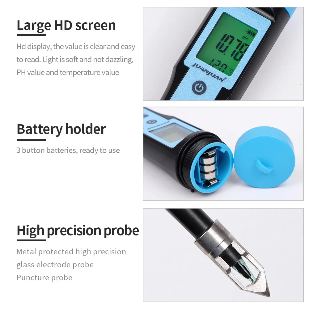 Digital LCD Food PH Meter 0.01 Resolution High Accuracy Sensor Temp Acidity Tester with Backlight for Fruit Cheese Meat Canning