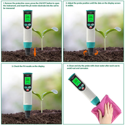 High Accuracy Soil PH Meter 0.00~14.00pH Digital Temp Acidity Soil Tester Sensor Analyzer for Outdoor Planting Garden Farmland