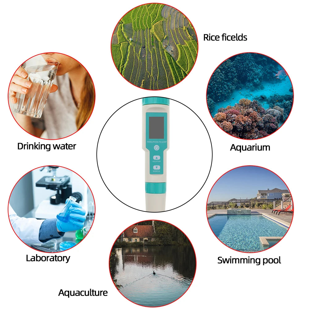 COM-600 7 in 1 PH TDS EC ORP Salinity S. G Temp Meter Water Quality Monitor Tester IP67 for Drinking Water, Aquariums PH Meter