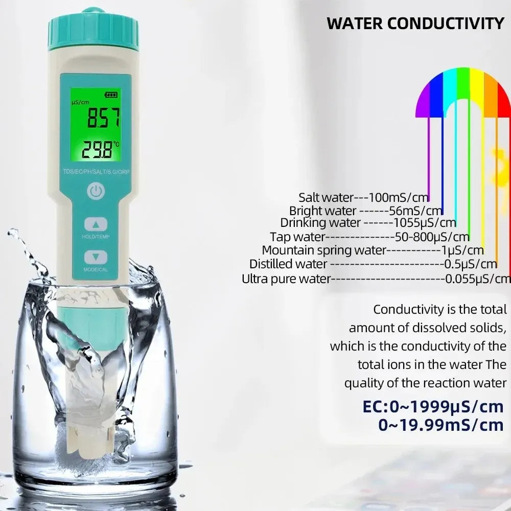 COM-600 7 in 1 PH TDS EC ORP Salinity S. G Temp Meter Water Quality Monitor Tester IP67 for Drinking Water, Aquariums PH Meter