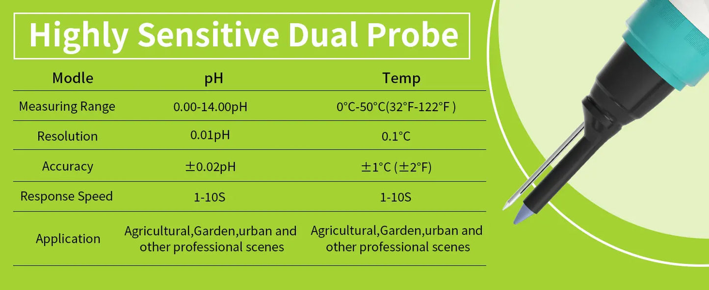 High Accuracy Soil PH Meter 0.00~14.00pH Digital Temp Acidity Soil Tester Sensor Analyzer for Outdoor Planting Garden Farmland