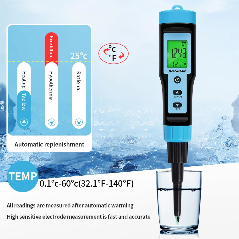 Digital LCD Food PH Meter 0.01 Resolution High Accuracy Sensor Temp Acidity Tester with Backlight for Fruit Cheese Meat Canning