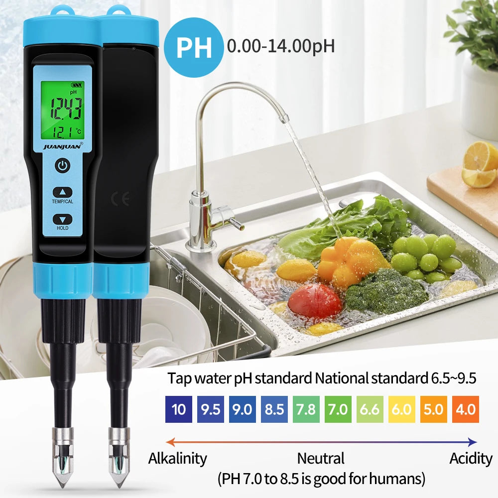 Digital LCD Food PH Meter 0.01 Resolution High Accuracy Sensor Temp Acidity Tester with Backlight for Fruit Cheese Meat Canning