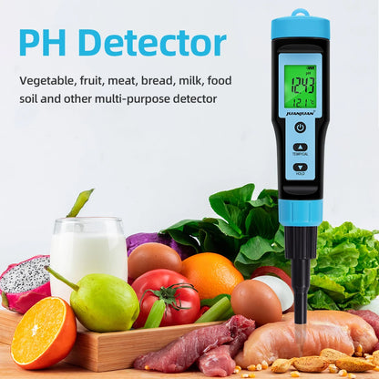 Digital LCD Food PH Meter 0.01 Resolution High Accuracy Sensor Temp Acidity Tester with Backlight for Fruit Cheese Meat Canning