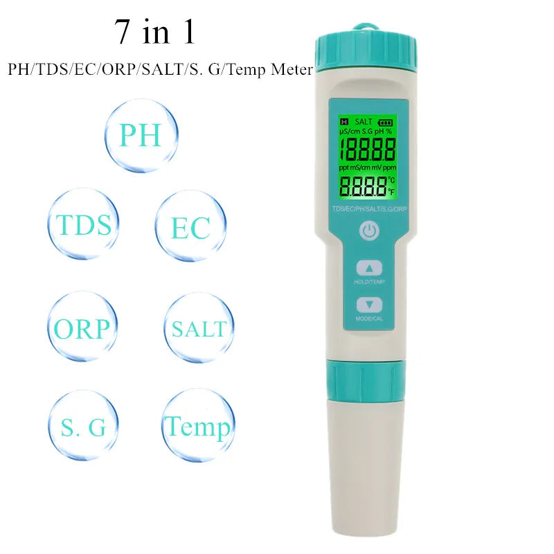 COM-600 7 in 1 PH TDS EC ORP Salinity S. G Temp Meter Water Quality Monitor Tester IP67 for Drinking Water, Aquariums PH Meter